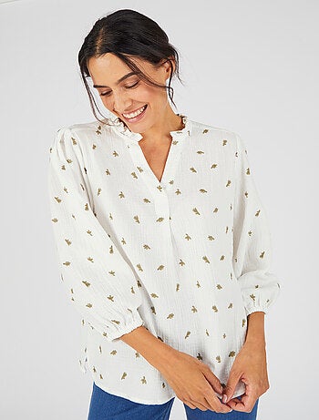 Blouse gaze pur coton brodée - Damart