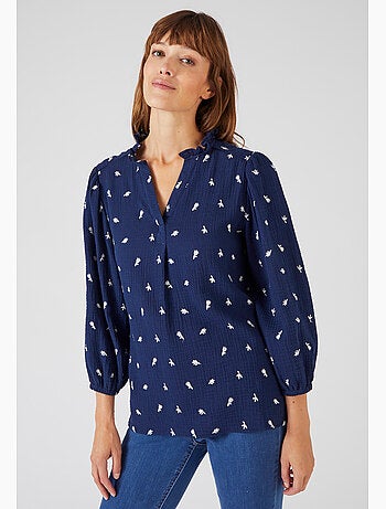 Blouse gaze pur coton brodée - Damart