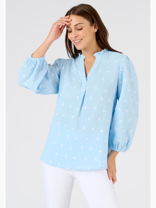 Blouse gaze pur coton brodée - Damart - Kiabi