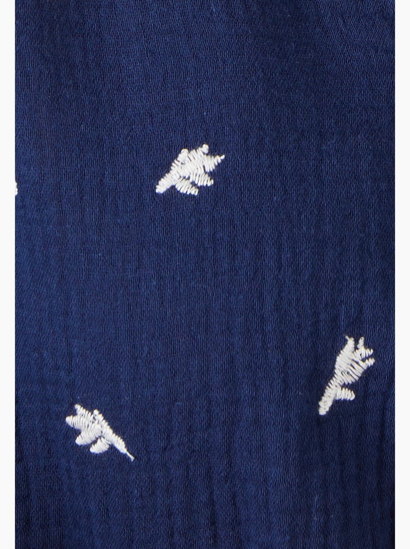 Blouse gaze pur coton brodée - Damart Bleu - Kiabi