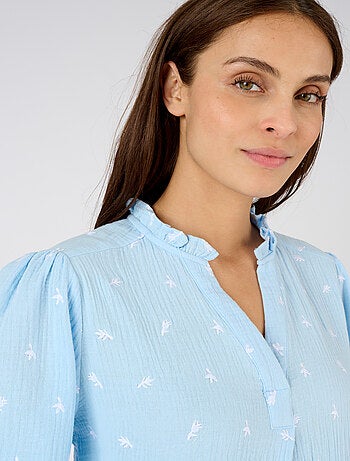 Blouse gaze pur coton brodée - Damart