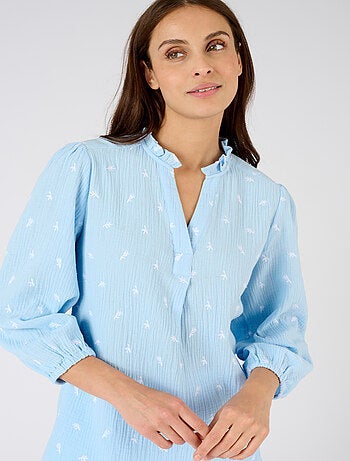 Blouse gaze pur coton brodée - Damart