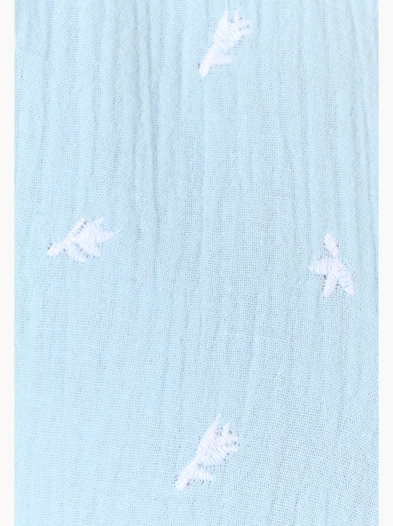 Blouse gaze pur coton brodée - Damart Bleu gris - Kiabi