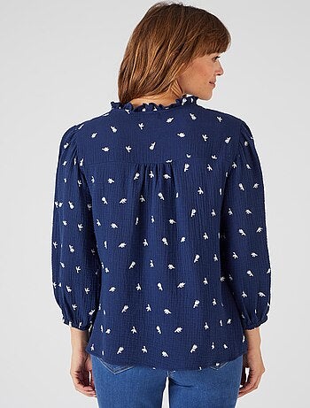 Blouse gaze pur coton brodée - Damart