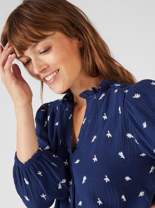 Blouse gaze pur coton brodée - Damart - Kiabi
