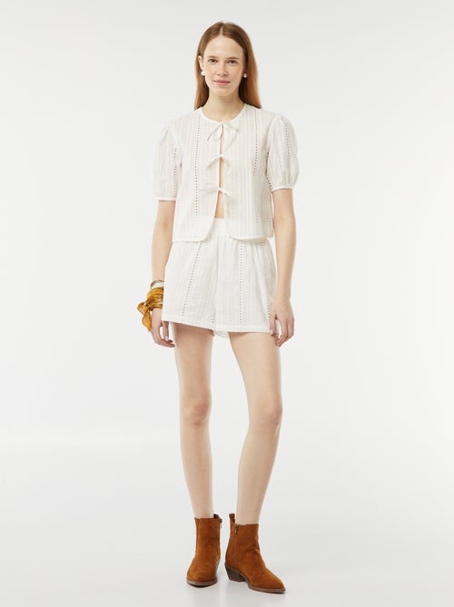 Blouse gilet à manches courtes bouffantes et ouvertures par liens - Kiabi