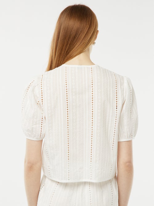 Blouse gilet à manches courtes bouffantes et ouvertures par liens - Kiabi