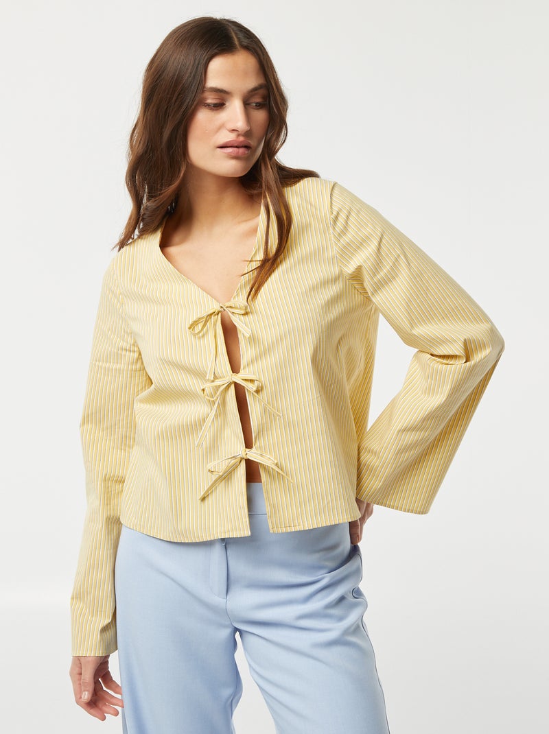 Blouse gilet rayée avec liens à nouer JAUNE - Kiabi