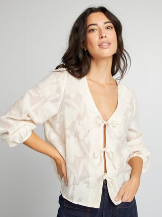 Blouse gilet transparente motifs fleuris