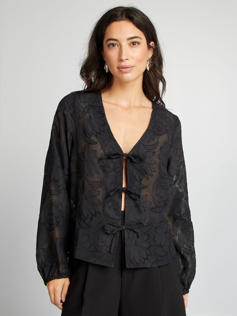 Blouse gilet transparente motifs fleuris noir - Kiabi