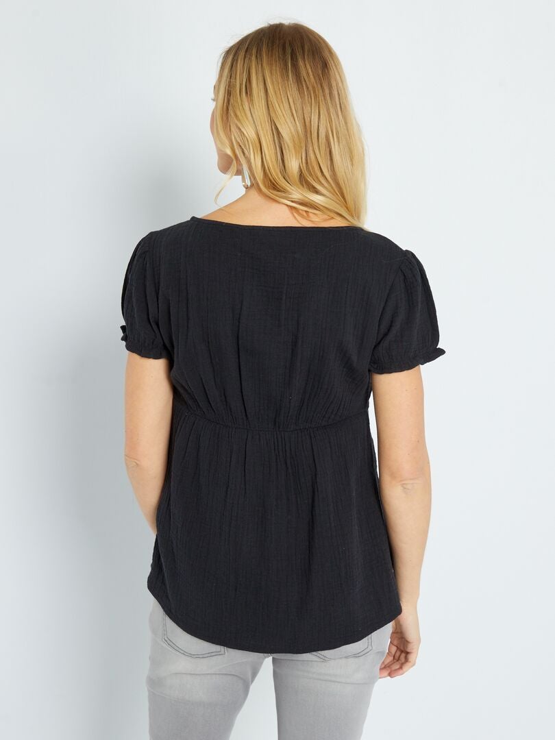 Blouse grossesse en gaze de coton uni noir - Kiabi