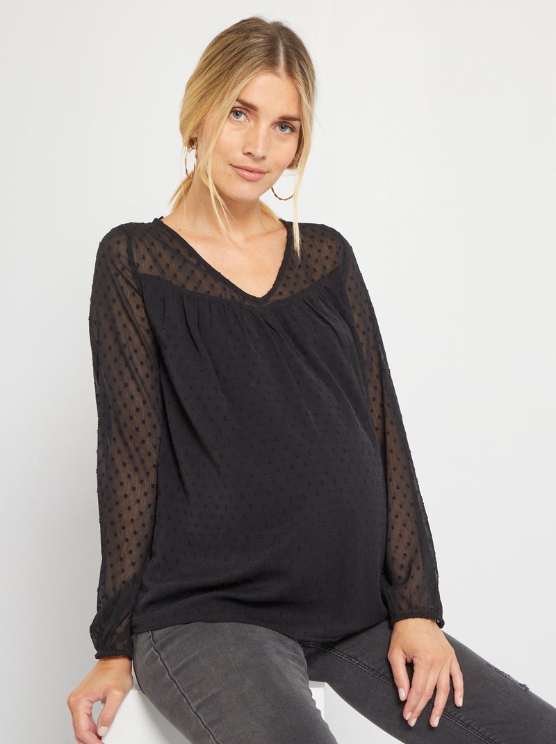 Blouse grossesse en plumetis noir - Kiabi