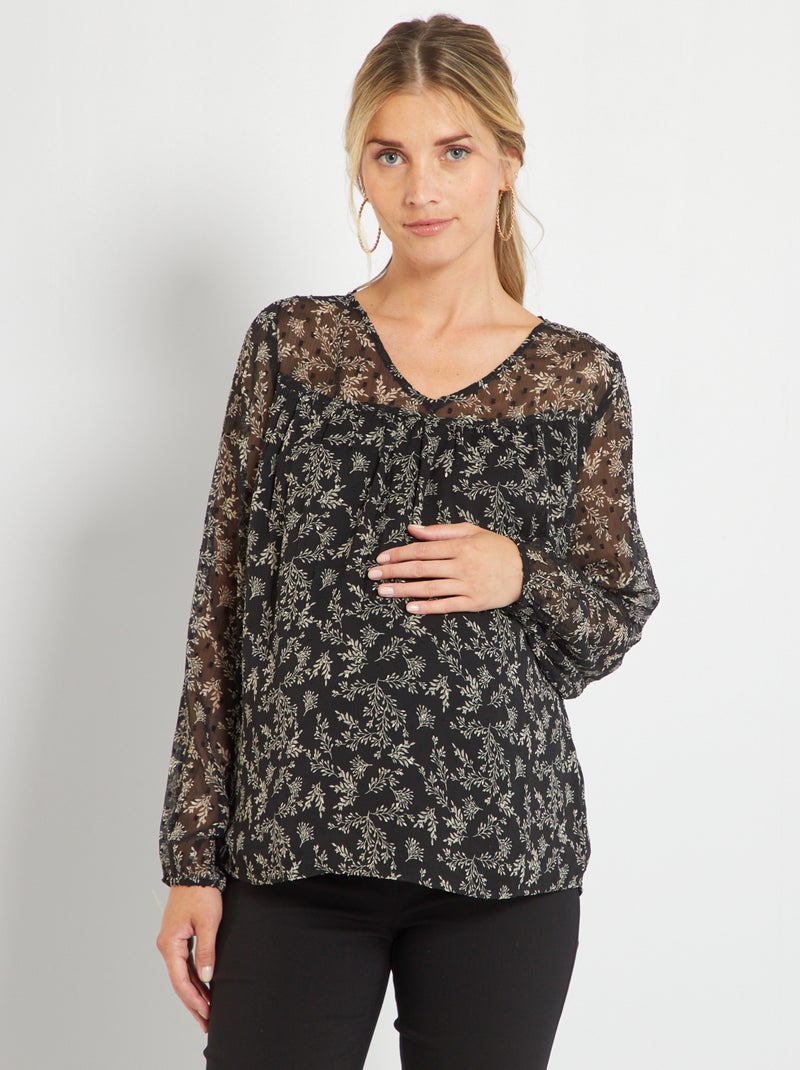 Blouse grossesse en plumetis Noir/Blanc - Kiabi