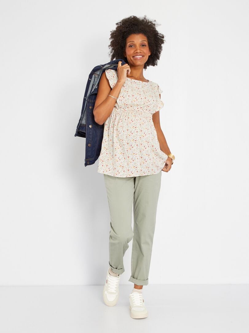 Blouse grossesse 'fleurie' à col rond Blanc fleuri - Kiabi