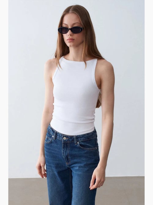 Blouse halter côtelée en coton dilvin - Kiabi Blouse halter côtelée en coton dilvin - Kiabi