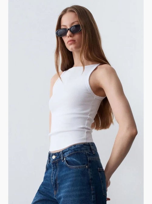 Blouse halter côtelée en coton dilvin - Kiabi Blouse halter côtelée en coton dilvin - Kiabi