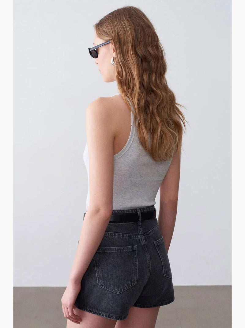 Blouse halter côtelée en coton dilvin Gris clair - Kiabi