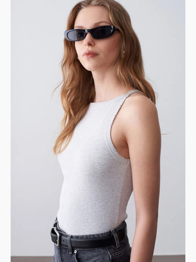 Blouse halter côtelée en coton dilvin Gris clair - Kiabi