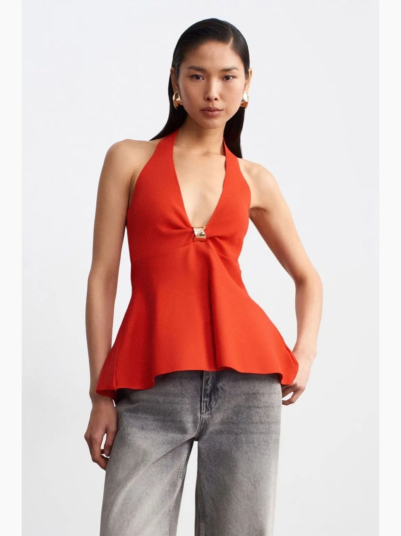 Blouse halter sans coutures à basque dilvin Orange mandarine - Kiabi