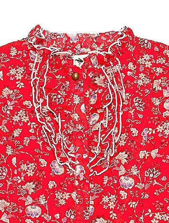 Blouse Hiver Fille Fleurie Rouge Col à Volants LILI ROSE - 'LA FAUTE A VOLTAIRE'