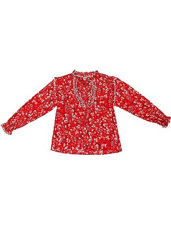 Blouse Hiver Fille Fleurie Rouge Col à Volants LILI ROSE - 'LA FAUTE A VOLTAIRE'