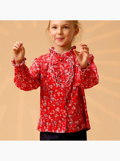 Blouse Hiver Fille  Fleurie Rouge  Col à Volants  LILI ROSE - 'LA FAUTE A VOLTAIRE' - Kiabi