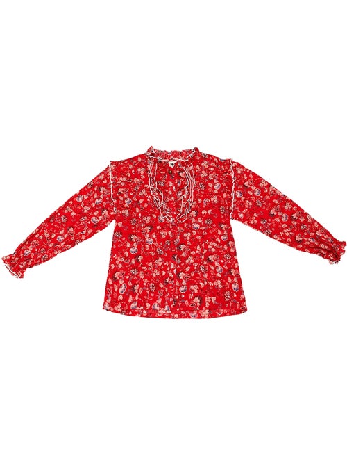 Blouse Hiver Fille  Fleurie Rouge  Col à Volants  LILI ROSE - 'LA FAUTE A VOLTAIRE' - Kiabi