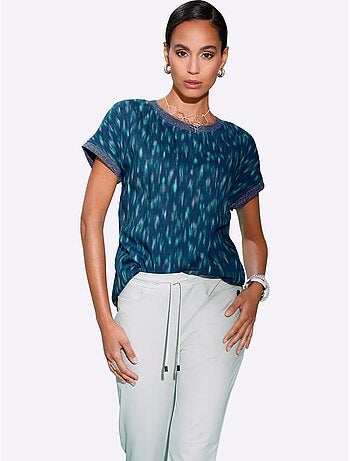 Blouse imprimé abstrait en viscose ECOVERO col rond et manches courtes - Taille standard - Helline
