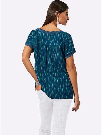 Blouse imprimé abstrait en viscose ECOVERO col rond et manches courtes - Taille standard - Helline