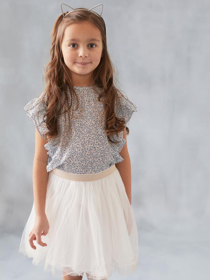 Blouse à nouer imprimé fleuri - Bleu roi