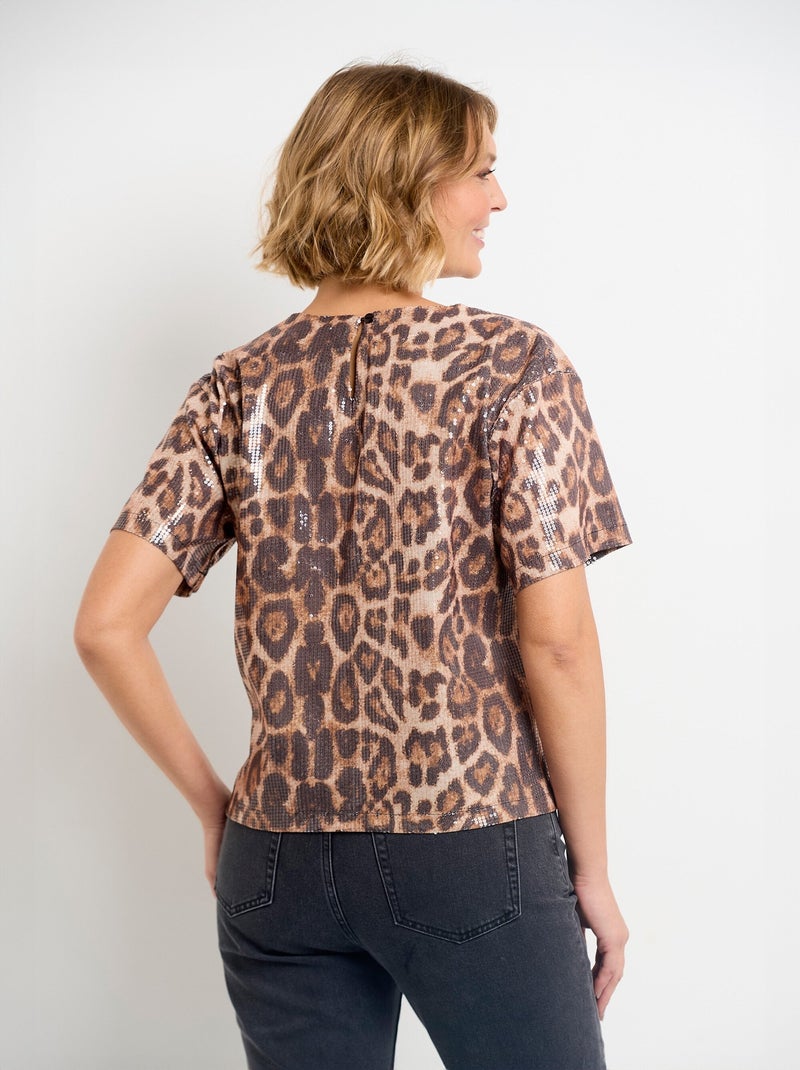 Blouse imprimé léopard avec sequins Marron - Kiabi