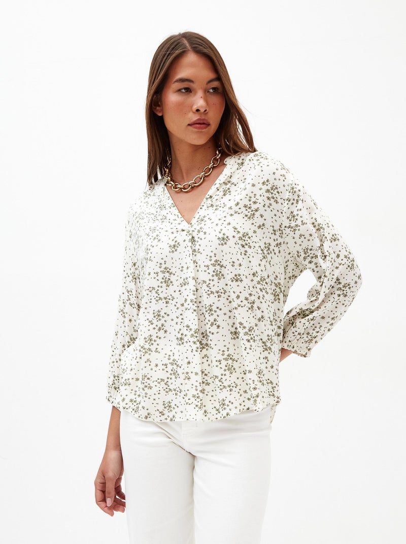 Blouse imprimée à col en V Beige - Kiabi