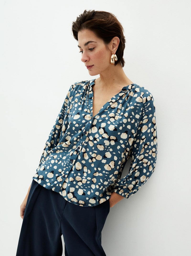 Blouse imprimée à col en V Bleu - Kiabi