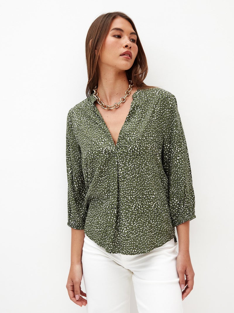 Blouse imprimée à col en V Vert - Kiabi