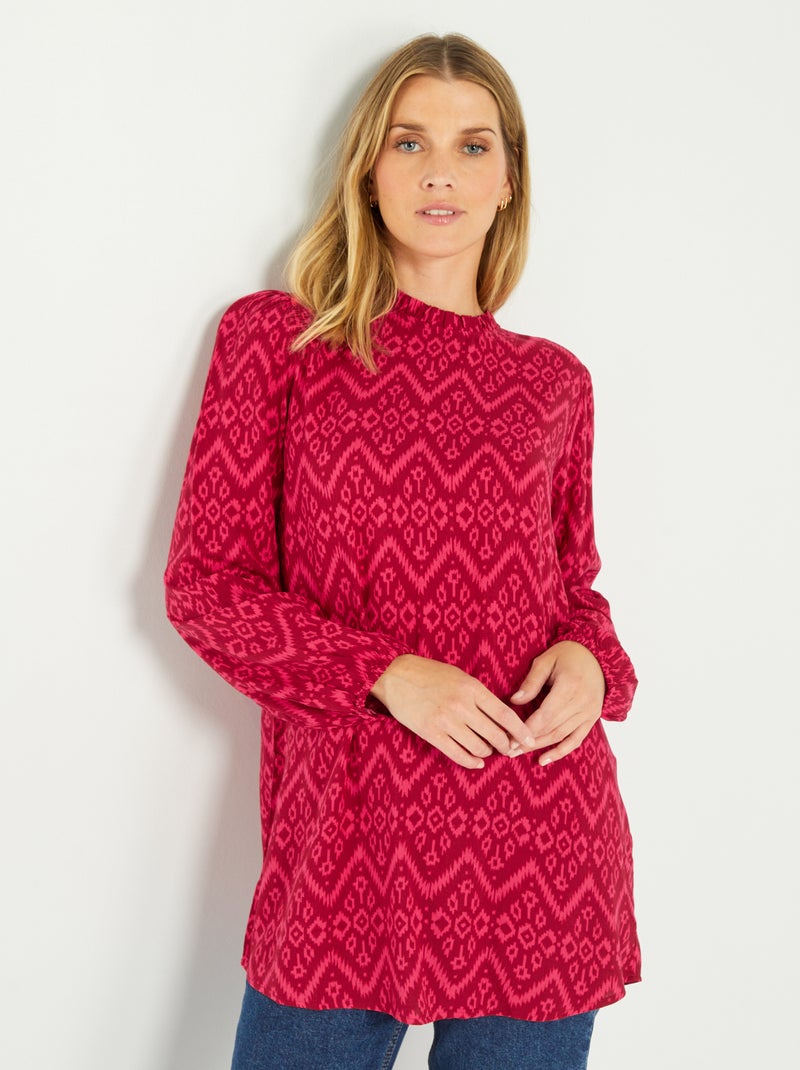 Blouse imprimée à col montant volanté Rose - Kiabi
