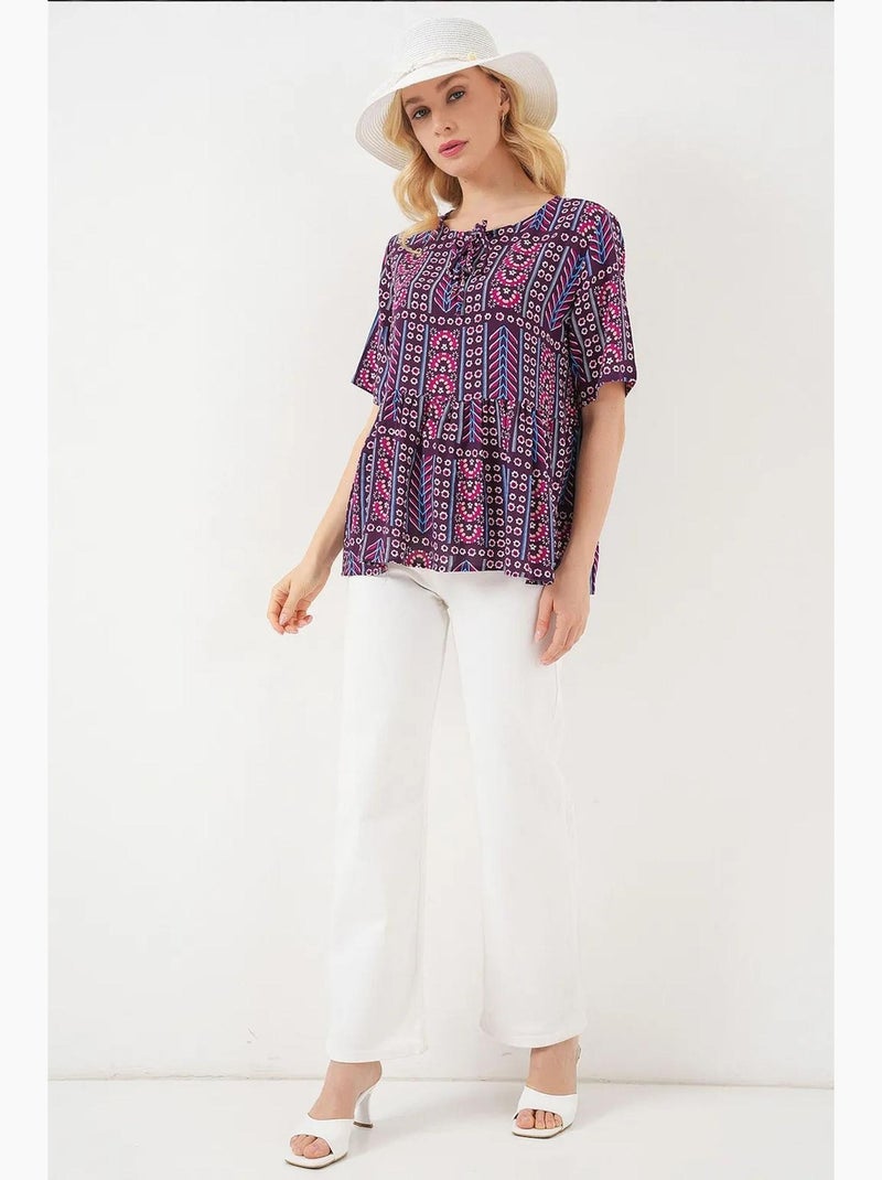 Blouse imprimée à col rond détail nœud bdart Rouge bordeaux - Kiabi
