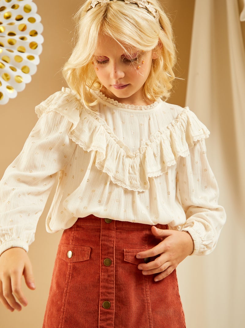 Blouse imprimée avec volants Beige - Kiabi