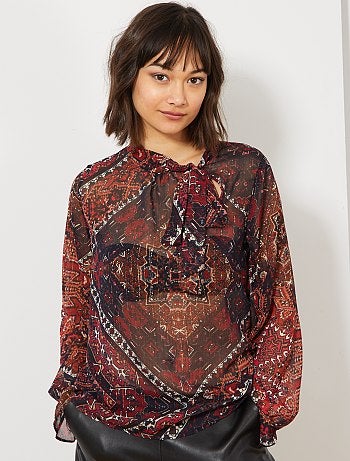 Blouse imprimée col lavallière - Kiabi