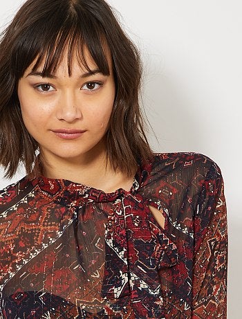 Blouse imprimée col lavallière - Kiabi