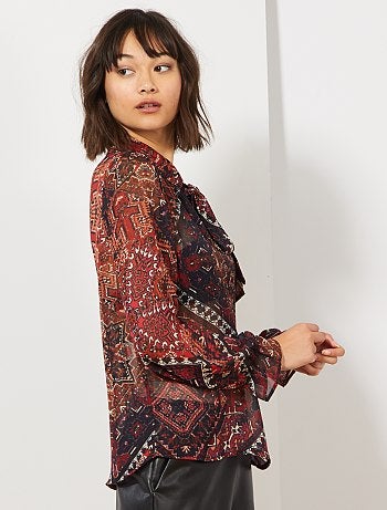 Blouse imprimée col lavallière - Kiabi