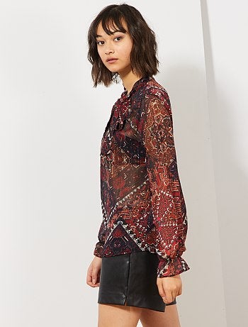 Blouse imprimée col lavallière - Kiabi