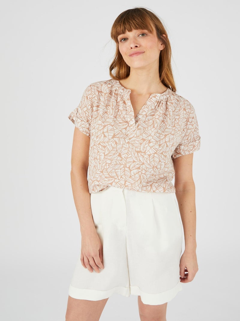 Blouse imprimée col tunisien - Damart Beige - Kiabi