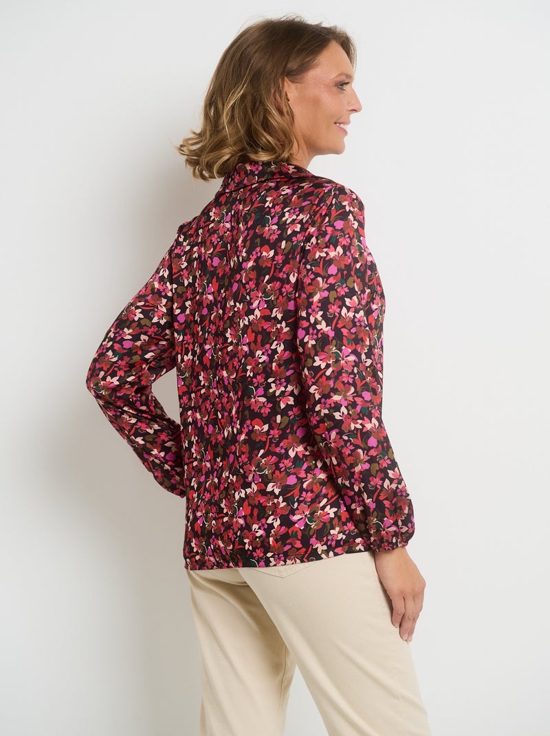 Blouse imprimée col V manches élastiquées - AFIBEL Noir Rouge - Kiabi
