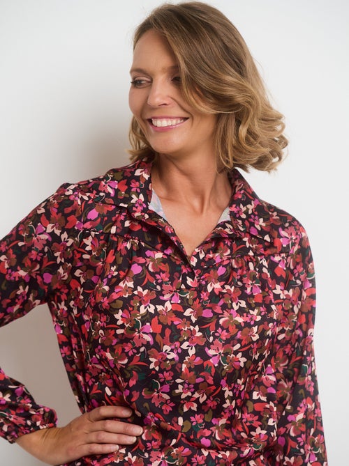 Blouse imprimée col V manches élastiquées - Kiabi