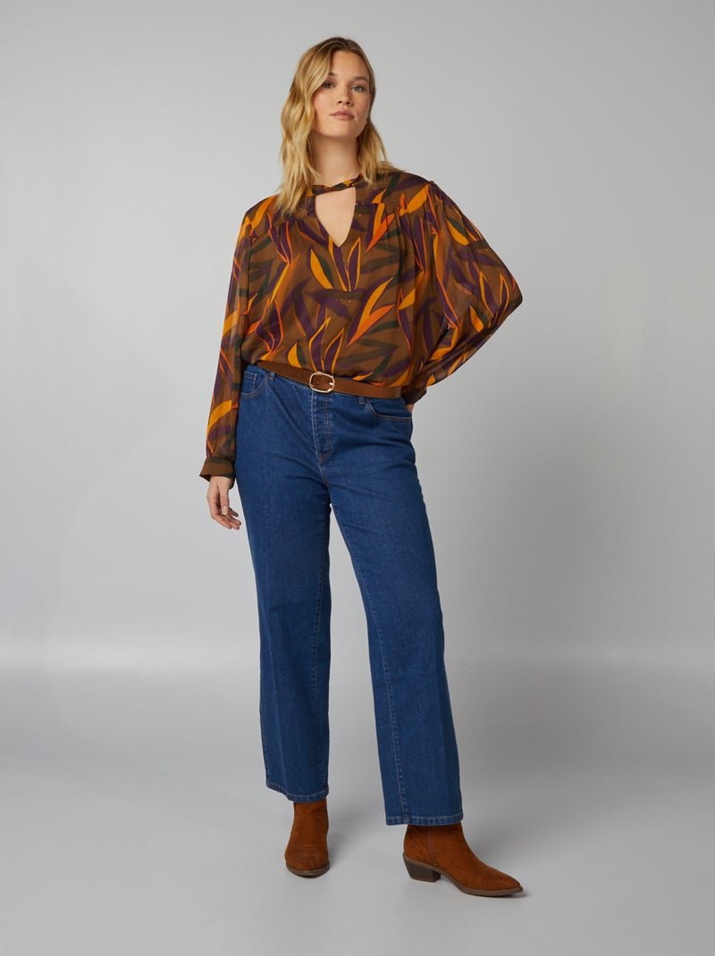 Blouse imprimée en maille crêpe Marron/orange - Kiabi