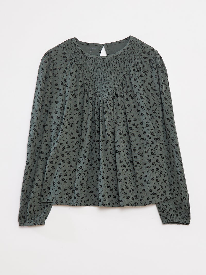 Blouse imprimée en maille crêpe Vert - Kiabi