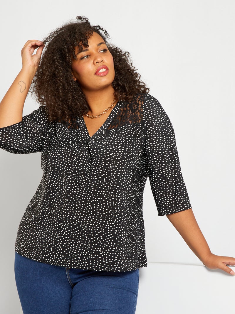 Blouse imprimée pois noir - Kiabi
