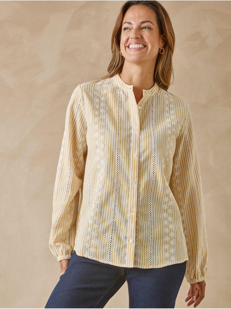 Blouse incrustations broderie anglaise - DAXON Jaune - Kiabi