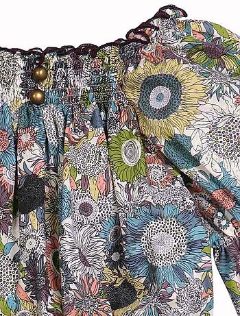Blouse Intersaison Fleurie Col Smocks CHIMENE - La Faute à Voltaire