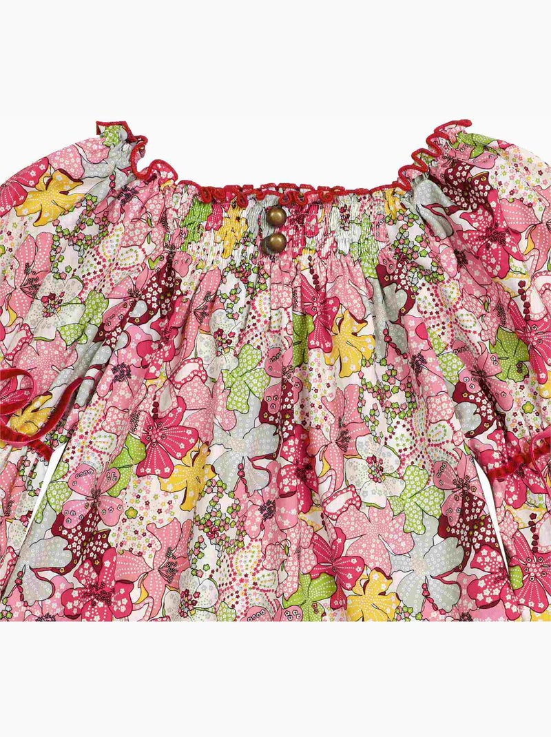 Blouse Intersaison Fleurie   Liberty   Col Smocks  CHIMENE - La Faute à Voltaire Rouge - Kiabi